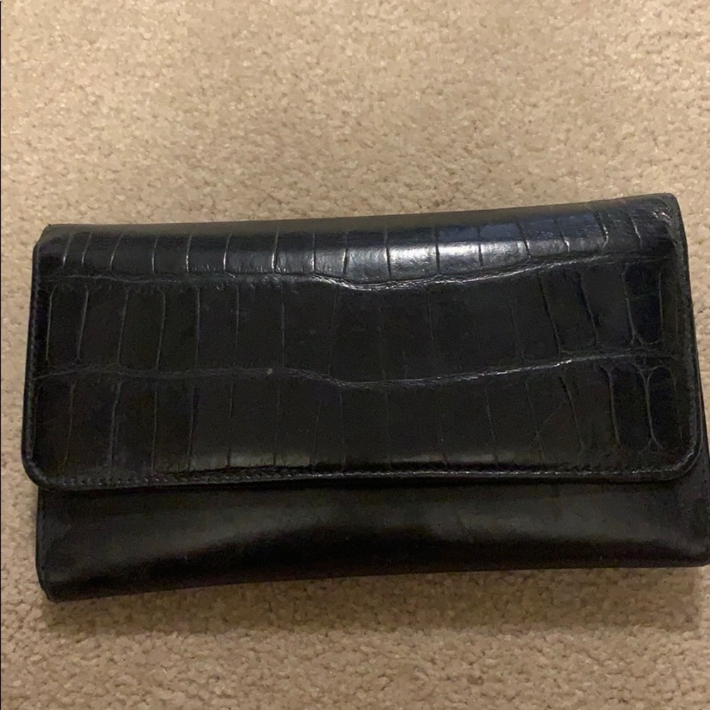 Italian Calfskin Black Croc Wallet